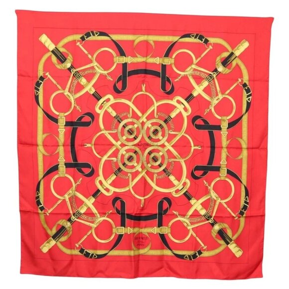 HERMES Carre 90 Scarf ""Eperon dor"" Silk Red Auth - Picture 1 of 10